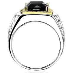 Men's Onyx And Diamond Ring In Sterling Silver And 10K Yellow Gold (1/7 Ct. Tw.)