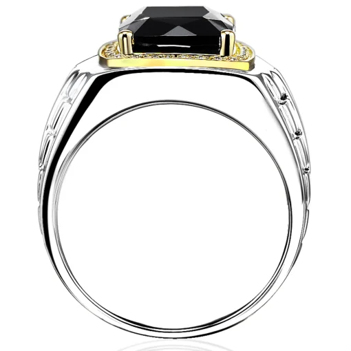 Men's Onyx And Diamond Ring In Sterling Silver And 10K Yellow Gold (1/7 Ct. Tw.)