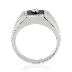 Men's Onyx And Diamond Ring In Sterling Silver (1/3 Ct. Tw.)