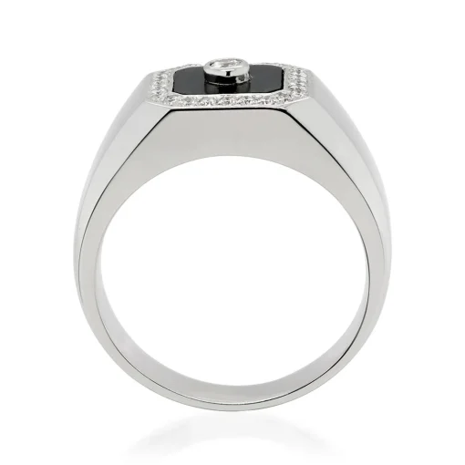 Men's Onyx And Diamond Ring In Sterling Silver (1/3 Ct. Tw.)