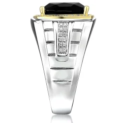 Men's Onyx And Diamond Ring In Sterling Silver And 10K Yellow Gold (1/7 Ct. Tw.)