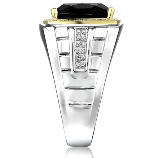 Men's Onyx And Diamond Ring In Sterling Silver And 10K Yellow Gold (1/7 Ct. Tw.)