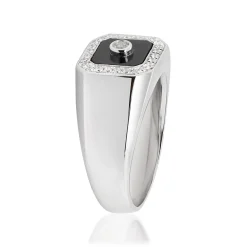Men's Onyx And Diamond Ring In Sterling Silver (1/3 Ct. Tw.)