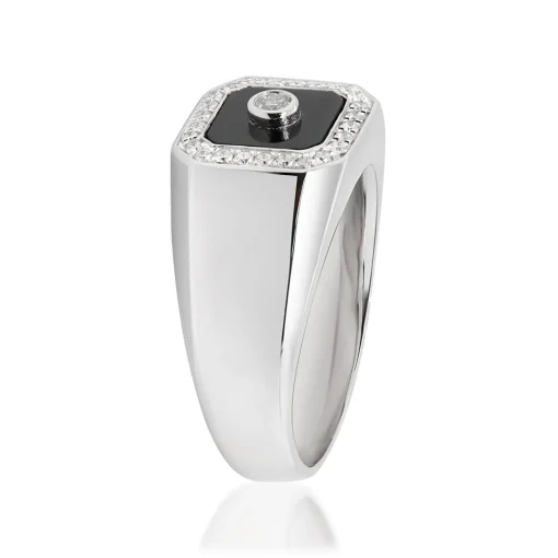 Men's Onyx And Diamond Ring In Sterling Silver (1/3 Ct. Tw.)