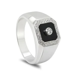Men's Onyx And Diamond Ring In Sterling Silver (1/3 Ct. Tw.)
