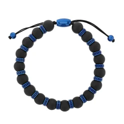 Men's Onyx Bead Bolo Bracelet In Blue Ion-Plated Stainless Steel