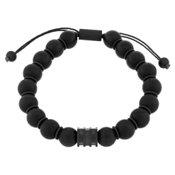 Men's Onyx Beaded Bolo Bracelet In Black Stainless Steel