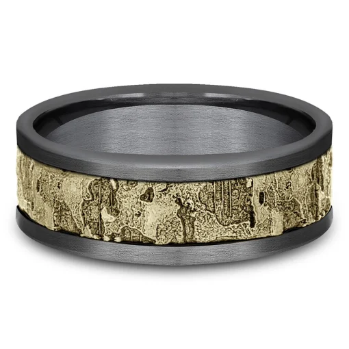 Men's Pattern Center Band In Grey Tantalum & 10K Yellow Gold