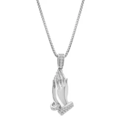 Men's Praying Hands Pendant With Diamonds In Sterling Silver (1/4 Ct. Tw.)