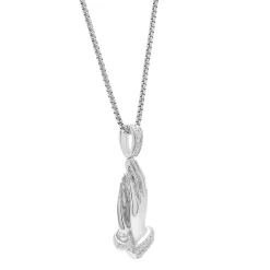 Men's Praying Hands Pendant With Diamonds In Sterling Silver (1/4 Ct. Tw.)