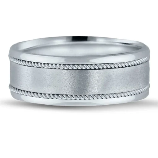 Men's Rope Edge Wedding Band In 14K White Gold