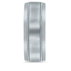 Men's Rope Edge Wedding Band In 14K White Gold