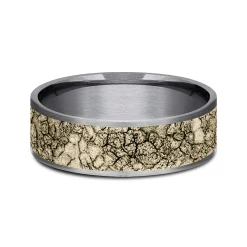 Men's Rubble Rock Tantalum Band With 14K Yellow Gold, 7.5Mm
