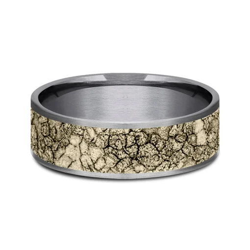 Men's Rubble Rock Tantalum Band With 14K Yellow Gold, 7.5Mm