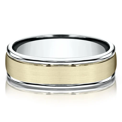 Men's Satin Finish Band In 14K White & Yellow Gold, 6Mm