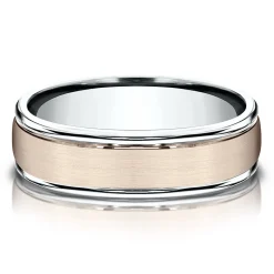 Men's Satin Finish Band In 14K Rose & White Gold