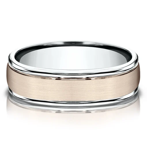 Men's Satin Finish Band In 14K Rose & White Gold