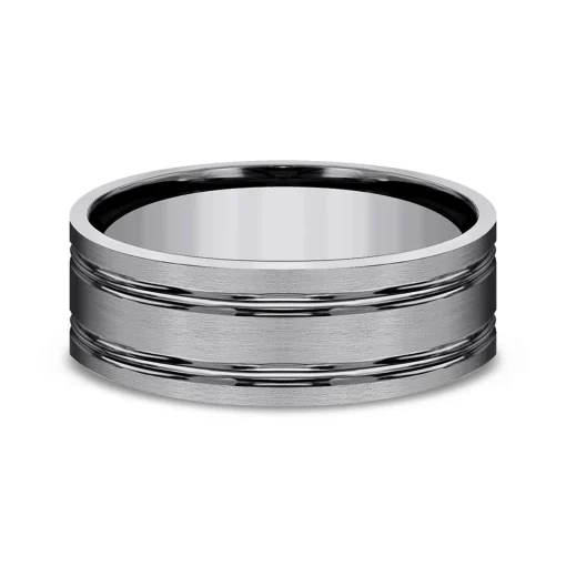 Men's Satin Finish Wedding Band In Gray Titanium, 8Mm