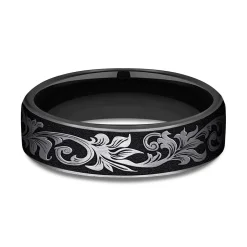 Men's Scroll Pattern Band In Black Titanium, 6.5Mm