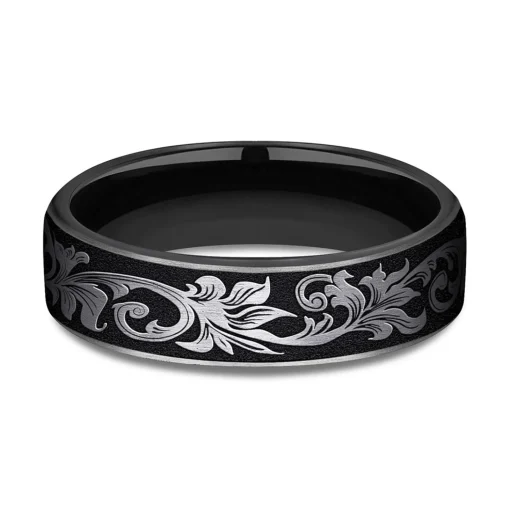 Men's Scroll Pattern Band In Black Titanium, 6.5Mm