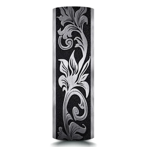 Men's Scroll Pattern Band In Black Titanium, 6.5Mm