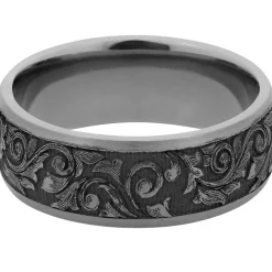 Men's Scroll Wedding Band With Black Cerakote In Tantalum, 8Mm