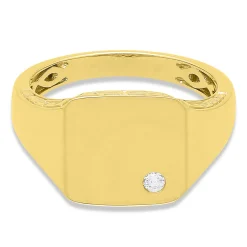Men's Signet Ring With Diamond Accent In 10K Yellow Gold