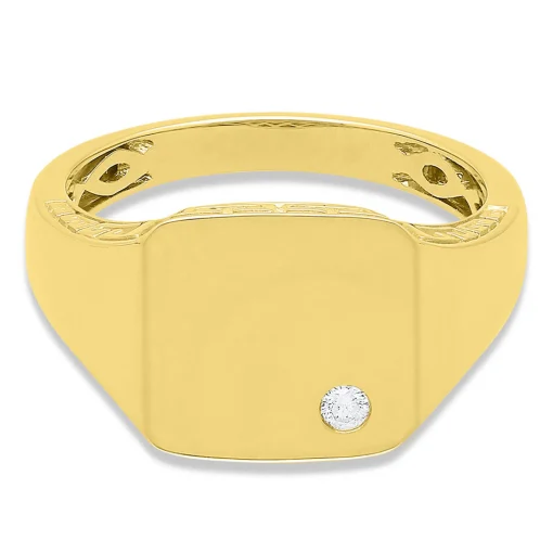 Men's Signet Ring With Diamond Accent In 10K Yellow Gold