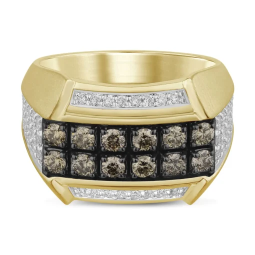 Men's Signet Ring With White & Champagne Diamonds In 10K Yellow Gold (1 1/2 Ct. Tw.)