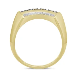 Men's Signet Ring With White & Champagne Diamonds In 10K Yellow Gold (1 1/2 Ct. Tw.)