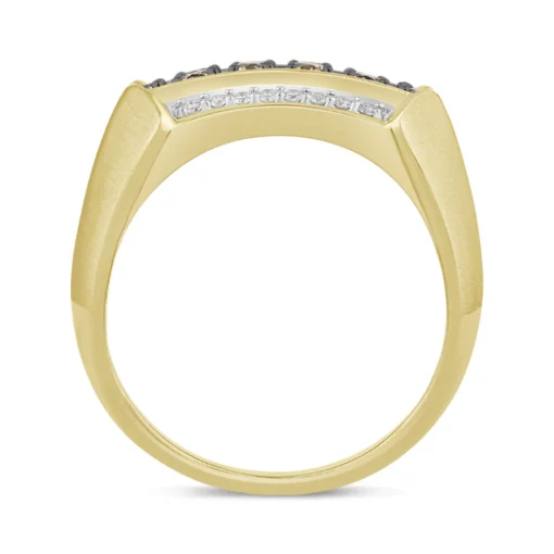 Men's Signet Ring With White & Champagne Diamonds In 10K Yellow Gold (1 1/2 Ct. Tw.)
