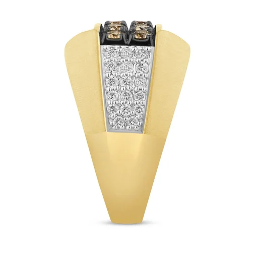 Men's Signet Ring With White & Champagne Diamonds In 10K Yellow Gold (1 1/2 Ct. Tw.)
