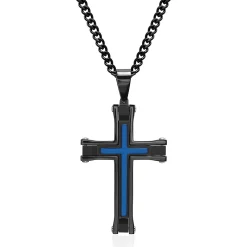 Men's Stainless Steel & Blue Ion-Plated Cross Pendant