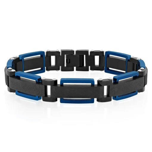 Men's Stainless Steel & Blue Ion-Plated Link Bracelet