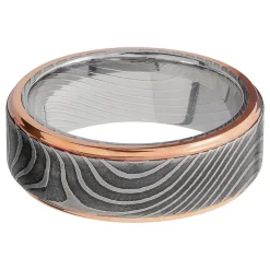 Men's Swirl Band In Damascus Steel & 14K Rose Gold