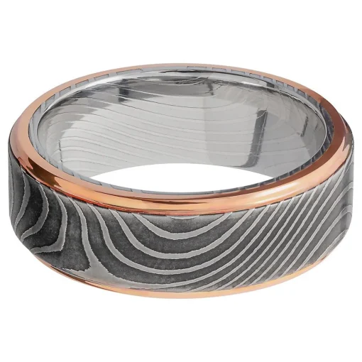 Men's Swirl Band In Damascus Steel & 14K Rose Gold