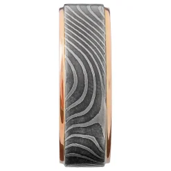 Men's Swirl Band In Damascus Steel & 14K Rose Gold