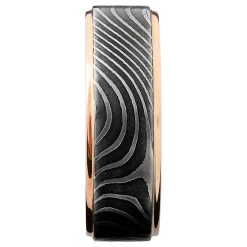 Men's Swirl Band In Damascus Steel & 14K Rose Gold