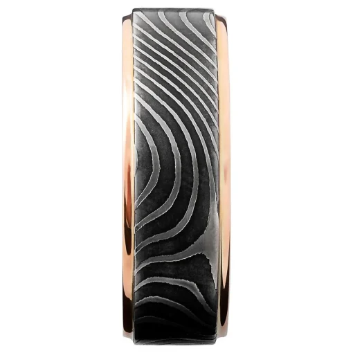 Men's Swirl Band In Damascus Steel & 14K Rose Gold