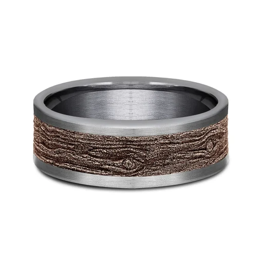 Men's Tantalum Wedding Band With Log Knot Detail And 14K Rose Gold, 8Mm