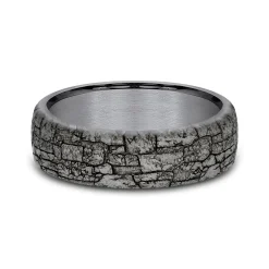 Men's Tantalum Wedding Band With Stone Wall Detail, 6.5Mm