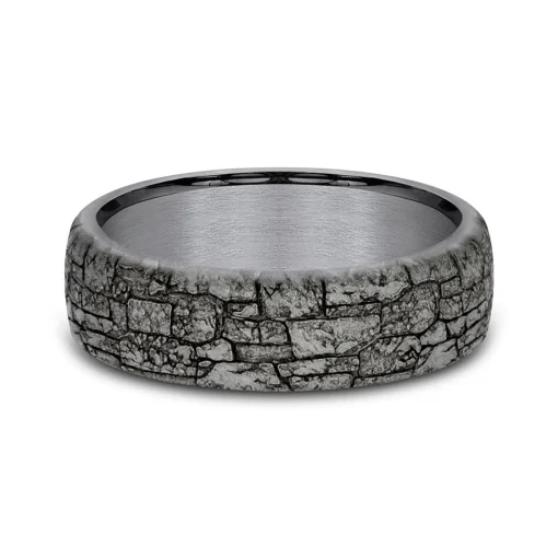 Men's Tantalum Wedding Band With Stone Wall Detail, 6.5Mm