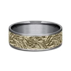 Men's Tantalum Wedding Band With Lion's Mane Detail And 14K Yellow Gold, 7.5Mm