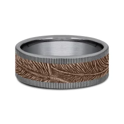 Men's Tantalum Wedding Band With Feather Detail With 14K Rose Gold