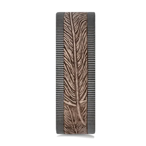 Men's Tantalum Wedding Band With Feather Detail With 14K Rose Gold