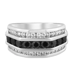 Men's Three-Row Diamond Ring With Treated Black Diamonds In 10K White Gold (2 Ct. Tw.)
