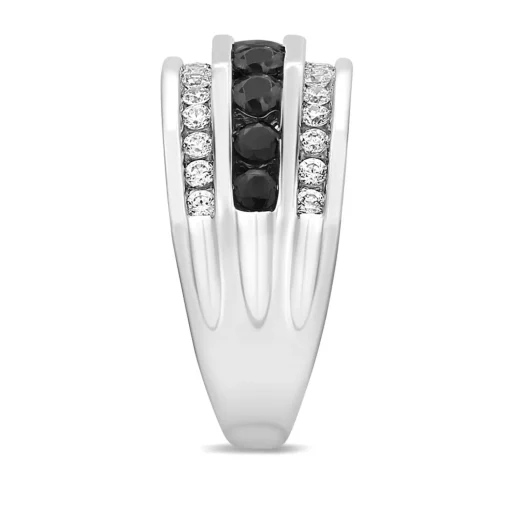 Men's Three-Row Diamond Ring With Treated Black Diamonds In 10K White Gold (2 Ct. Tw.)
