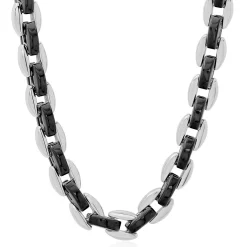 Men's Two-Tone Chain In Black Ion-Plated & White Stainless Steel, 7Mm, 24"