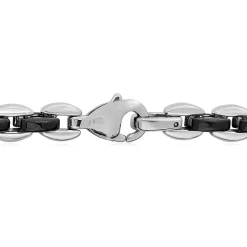 Men's Two-Tone Chain In Black Ion-Plated & White Stainless Steel, 7Mm, 24"