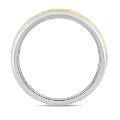 Men's Two-Tone Diamond Ring With Chain Link Design In Sterling Silver & 10K Yellow Gold (1/10 Ct. Tw.)